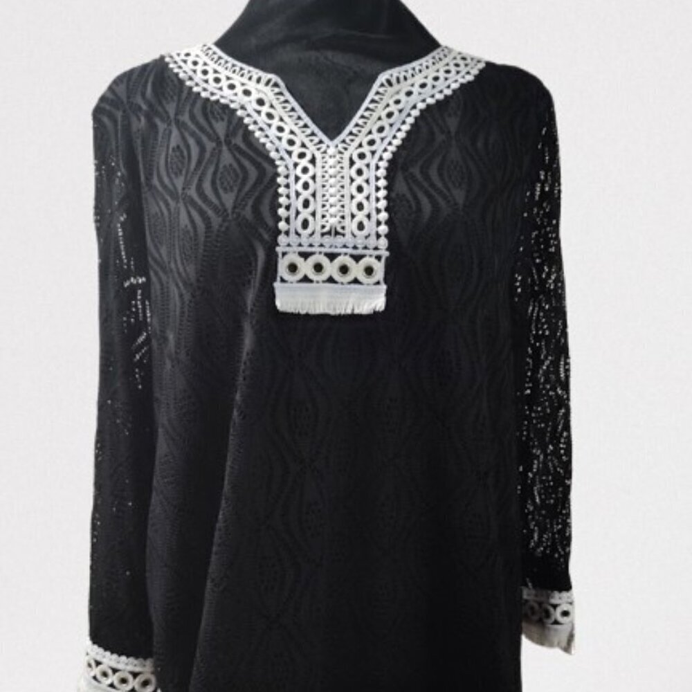 Alfred Dunner Checkmate Black & White V Neck Women's Size Medium Blouse NWT
